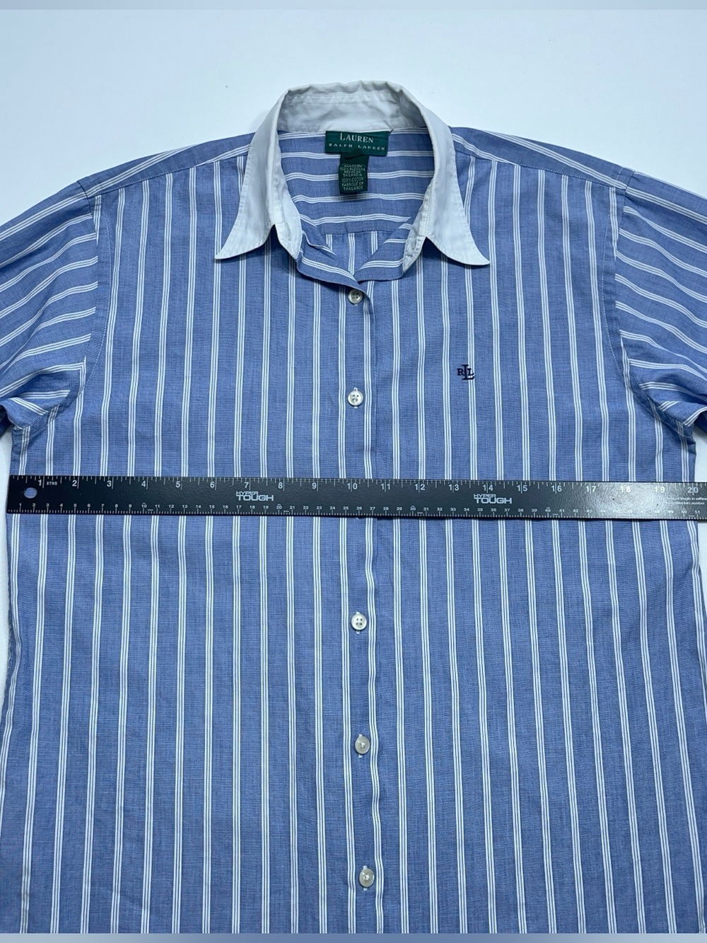 Lauren Ralph Lauren French Cuff Button Down Shirt Womens 8 Blue White Striped - Picture 8 of 13
